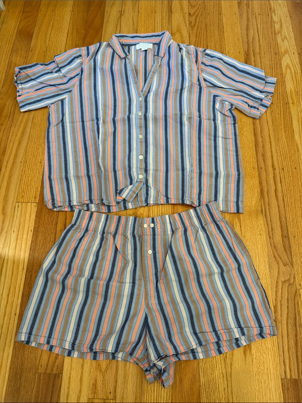 Love by GAP Striped Short-Sleeve Pajama Set in Pink and Blue